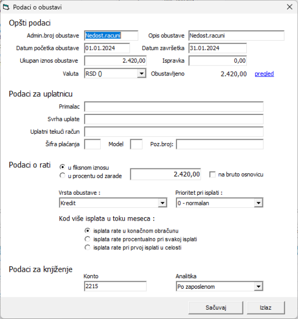 Podešavanje konta i analitike obustave